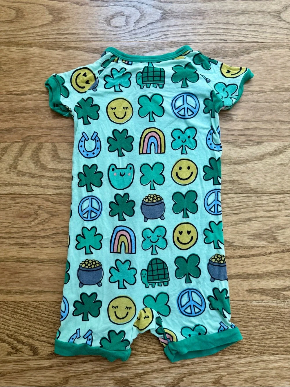 Little Sleepies bamboo Mint Green Clover & Rainbow Zip One-Piece 18-24 months